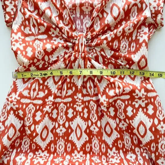 Evereve BB Dakota Emersyn Tiered Midi Dress XS Deep V-Neck Batik Cotton Spring - Picture 14 of 16